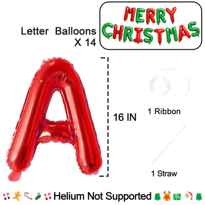 Tellpet Merry Christmas Letter Balloons Banner, Christmas Backdrops for Photography, Red and Green