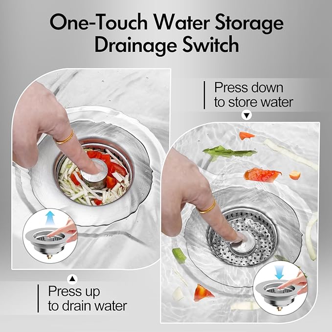 3 in 1 Kitchen Sink Drain Strainer & Sink Stopper, 304 Stainless Steel Pop Up