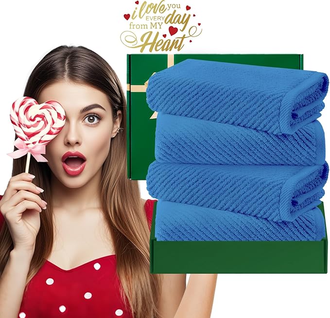 VOOVA & MOVAS Blue Hand Towels for Bathroom, 4 Pack Large 18"x28"