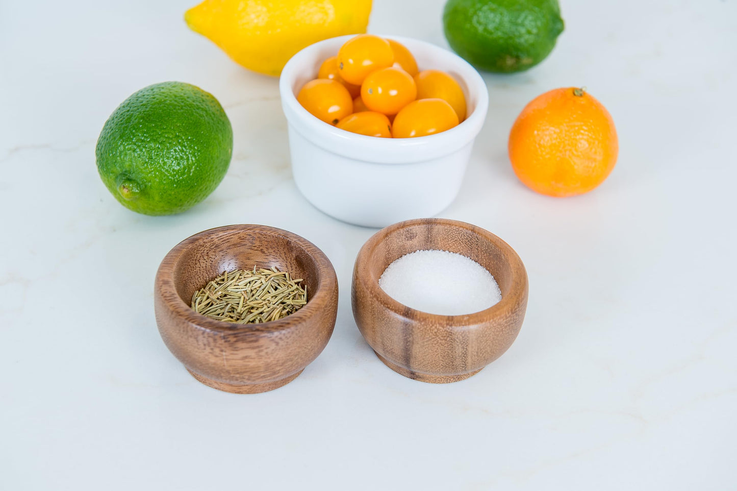 Lipper International Acacia Wood Round Pinch Bowls for Salts and Spices or Serving Small Snacks, 2 1/2" Diameter x 1 1/2" Tall, Set of 2