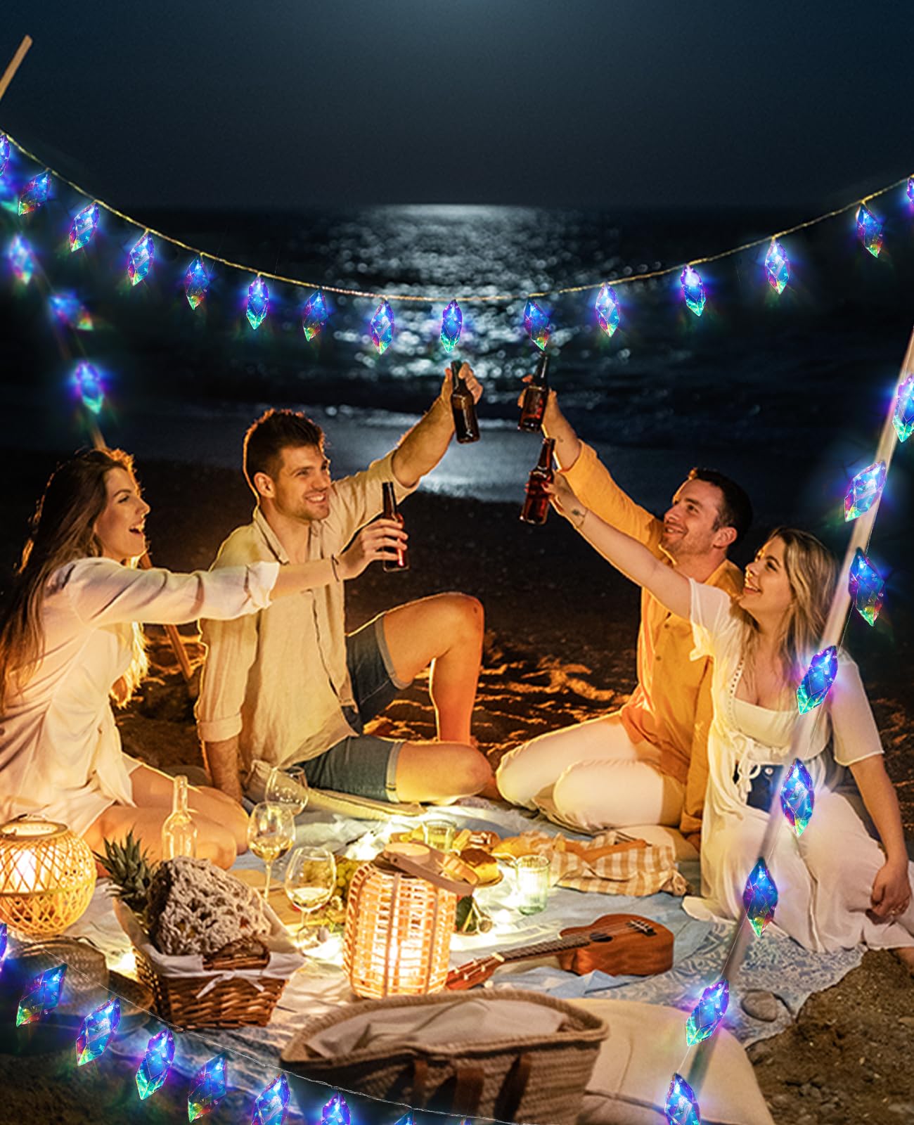 AceList Iridescent String Lights Indoor, 20 LED 9.84FT Holographic Battery & USB Powered, 8 Lighting Modes, Crystal Diamond Fairy Lights for Wedding, Christmas, Party, Room Décor