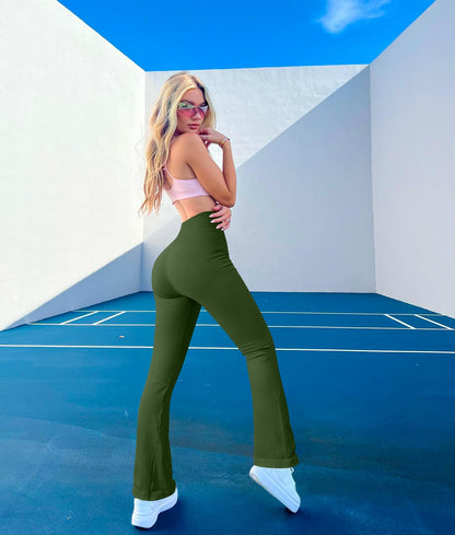 OQQ Women's 2 Piece Yoga Pants Ribbed Seamless Workout High Waist Bell Bottoms Flare Leggings