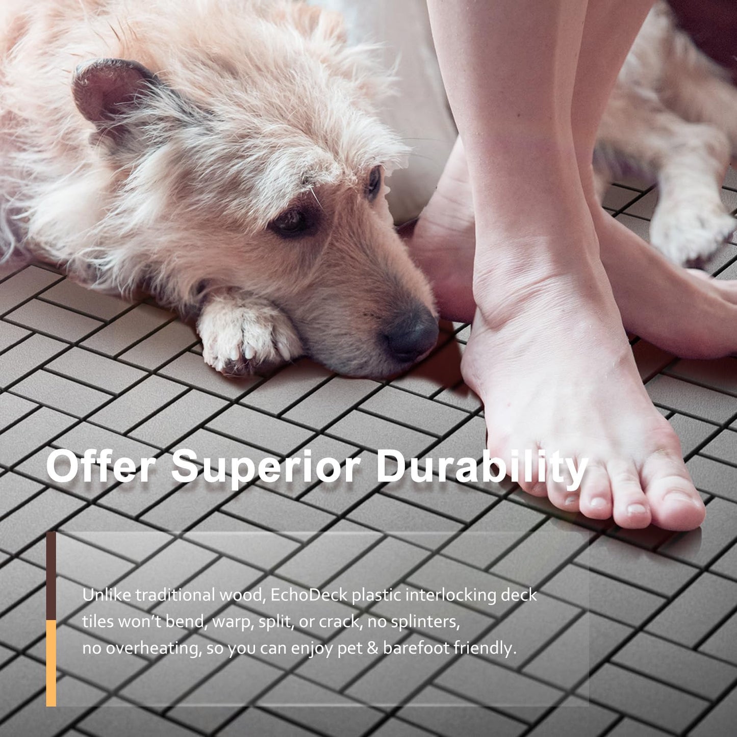 Interlocking Deck Tiles, EchoDeck Patio Deck Tiles, 44 Pack Deck Tiles Interlocking Outdoor All Weather, 12"x12", 8 Slat, 44 Sq. Ft, Highly Durable, Stylish, Non-Slip, Faster-Drying, Dark Grey