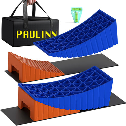 PAULINN RV Camper Levelers, 2 Packs RV Leveling Blocks Heavy Duty & Upgraded Up to 35,000 lbs, Curved Leveling RV Accessories with 2 Anti-Slip Mats & Carrying Bag, Faster & Easier to Level