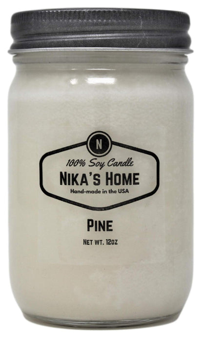Nika's Home Pine Soy Candle - 12oz Mason Jar - Non-Toxic - Hand Poured in The USA, Long Burning 50-60 Hours Highly Scented All Natural, Clean Burning