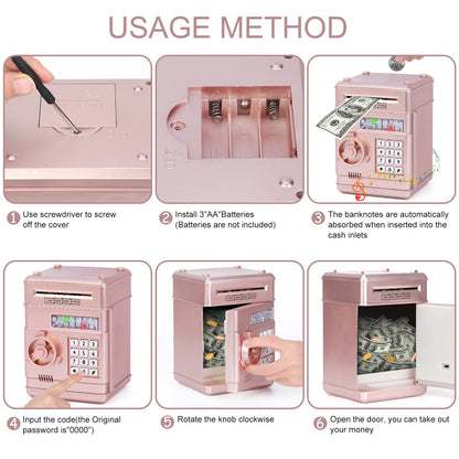 Thedttoy Electronic Piggy Bank Money Safe Password Money Box for Kids Ages 3+, ATM Bank Safe Coin Cash Banks Money Saving Box, Birthday for Boys Girls 3 4 5 6 7 years Old (Rose Gold)