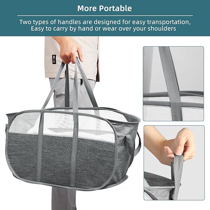 2 Pcs Collapsible Laundry Baskets, Tear Proof Pop Up Hamper
