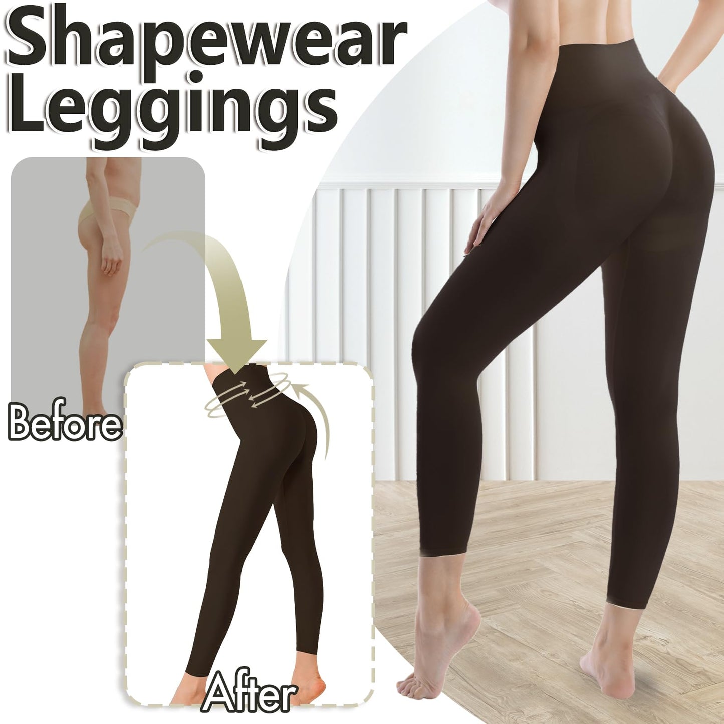 +MD Shapewear for Women Tummy Control Seamless High Waisted Light Compression Footless Tights Leggings