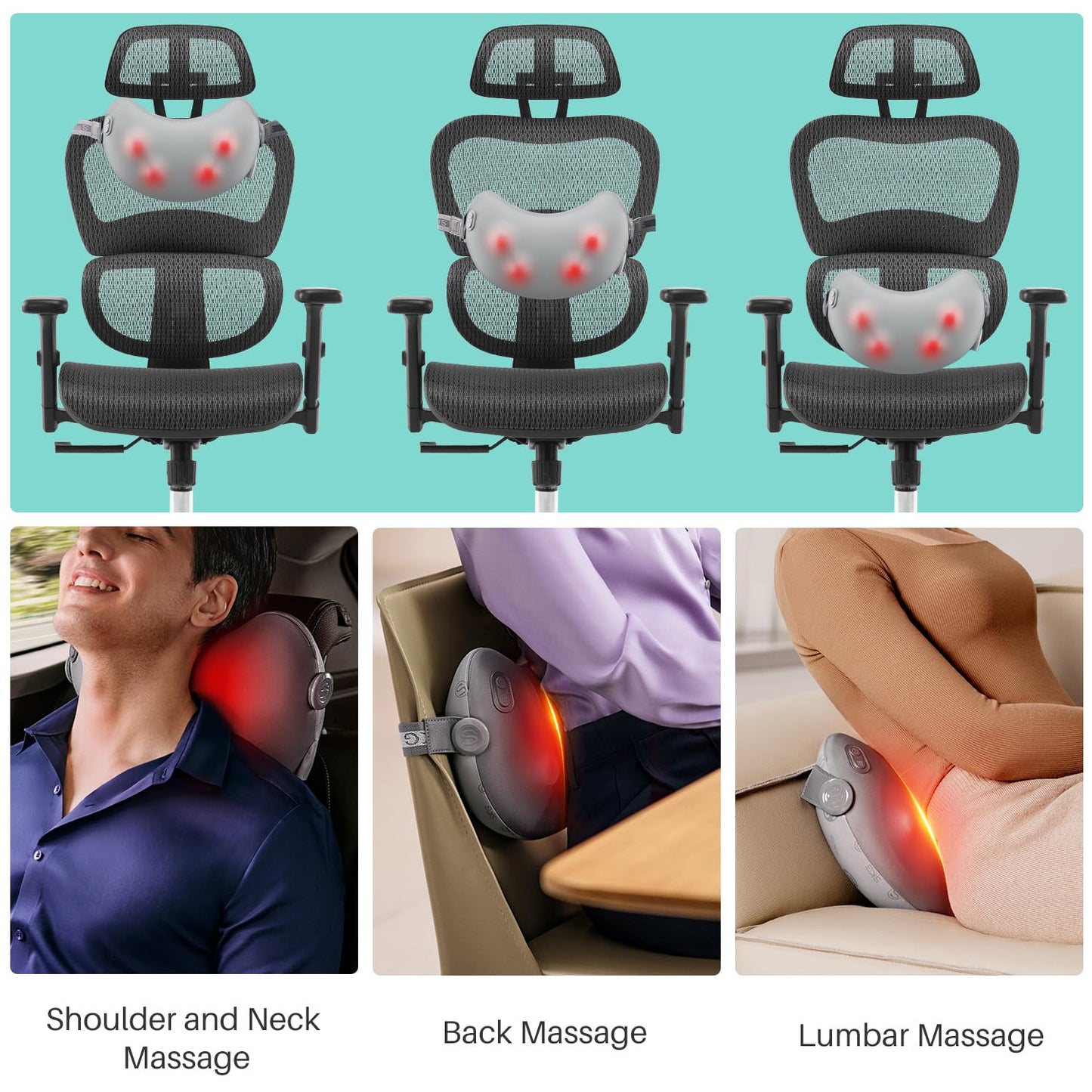 SKG Shiatsu Back Massager for Pain Relief Deep Tissue with Heat 4D Kneading Cordless Massage Pillow for Upper and Lower Back Gifts for Men adn Women Birthday Gifts (Need to Restart After 15 min)