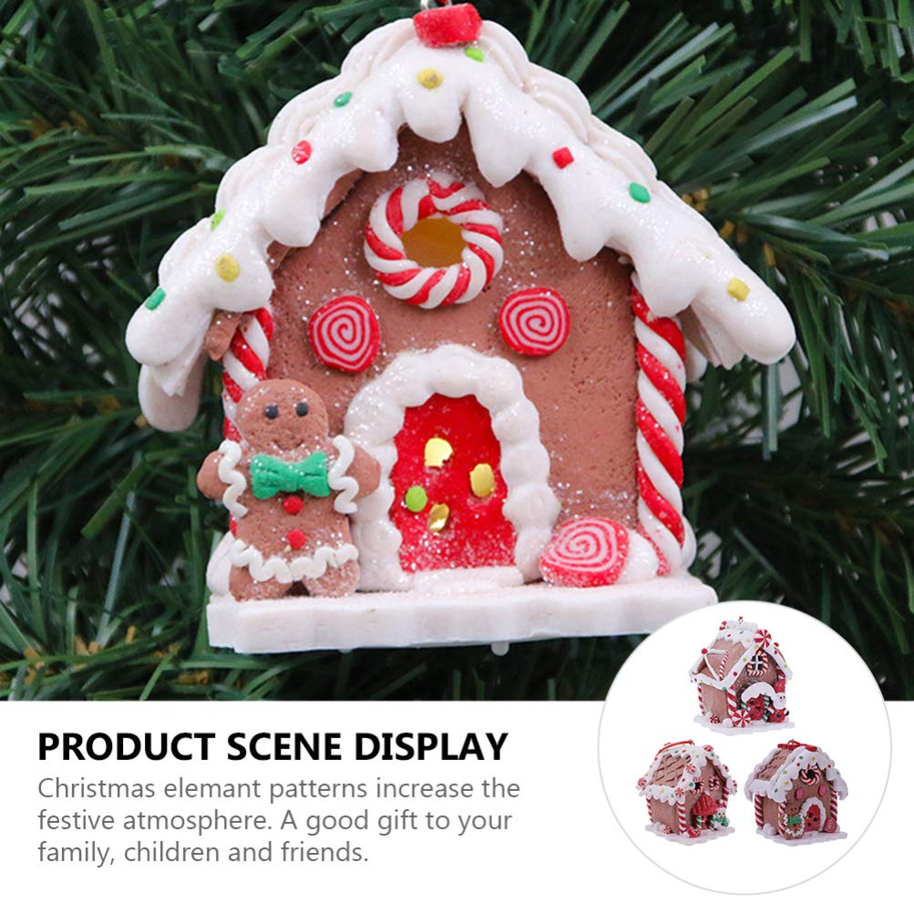 Toyvian 3 Pcs Gingerbread Houses: LED Christmas Village Houses with Rope, Soft Clay Dough Hanging Ornaments - Resin Santa Snowman Figures for Home Holiday Xmas Decor