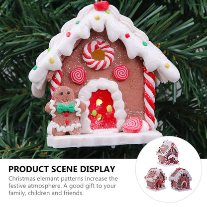 Toyvian 3 Pcs Gingerbread Houses: LED Christmas Village Houses with Rope, Soft Clay Dough Hanging Ornaments - Resin Santa Snowman Figures for Home Holiday Xmas Decor