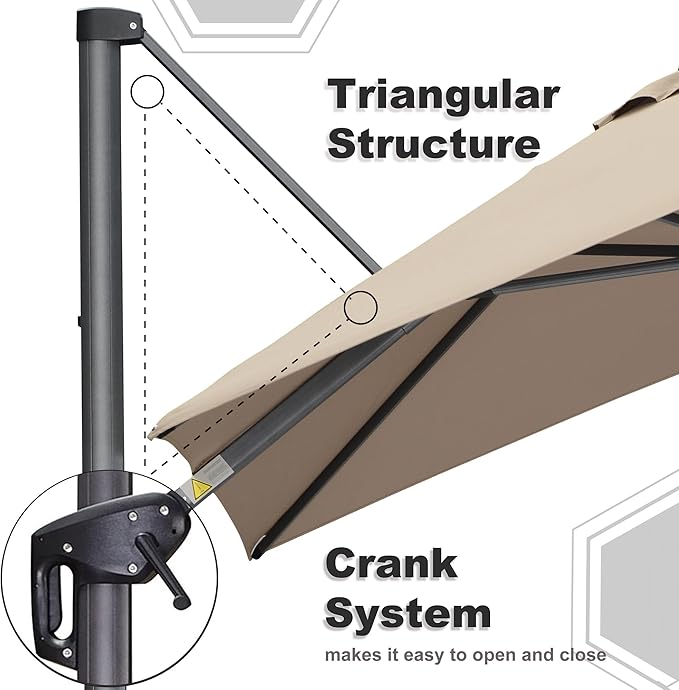 PURPLE LEAF 10' X 13' Square Cantilever Umbrella Patio Umbrella with Base Outdoor Umbrella Aluminum Offset with 360-degree Rotation for Garden Deck Pool Patio Taupe