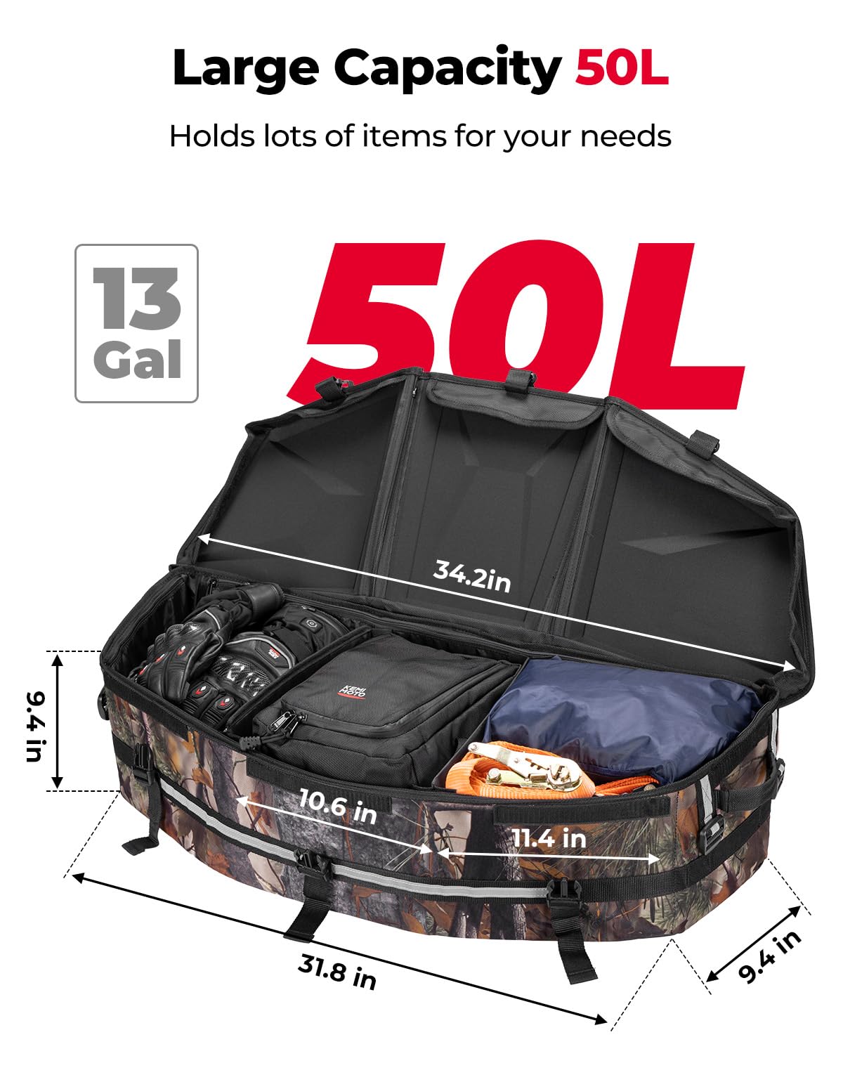 KEMIMOTO Upgraded ATV Cargo Bag, 50L ATV Front/Rear Rack Toolbox Trunk Cooler Bag Compatible with Can-am X3, Outlander Renegade 500 800 570 850 650 1000 MAX 500 (Camo)