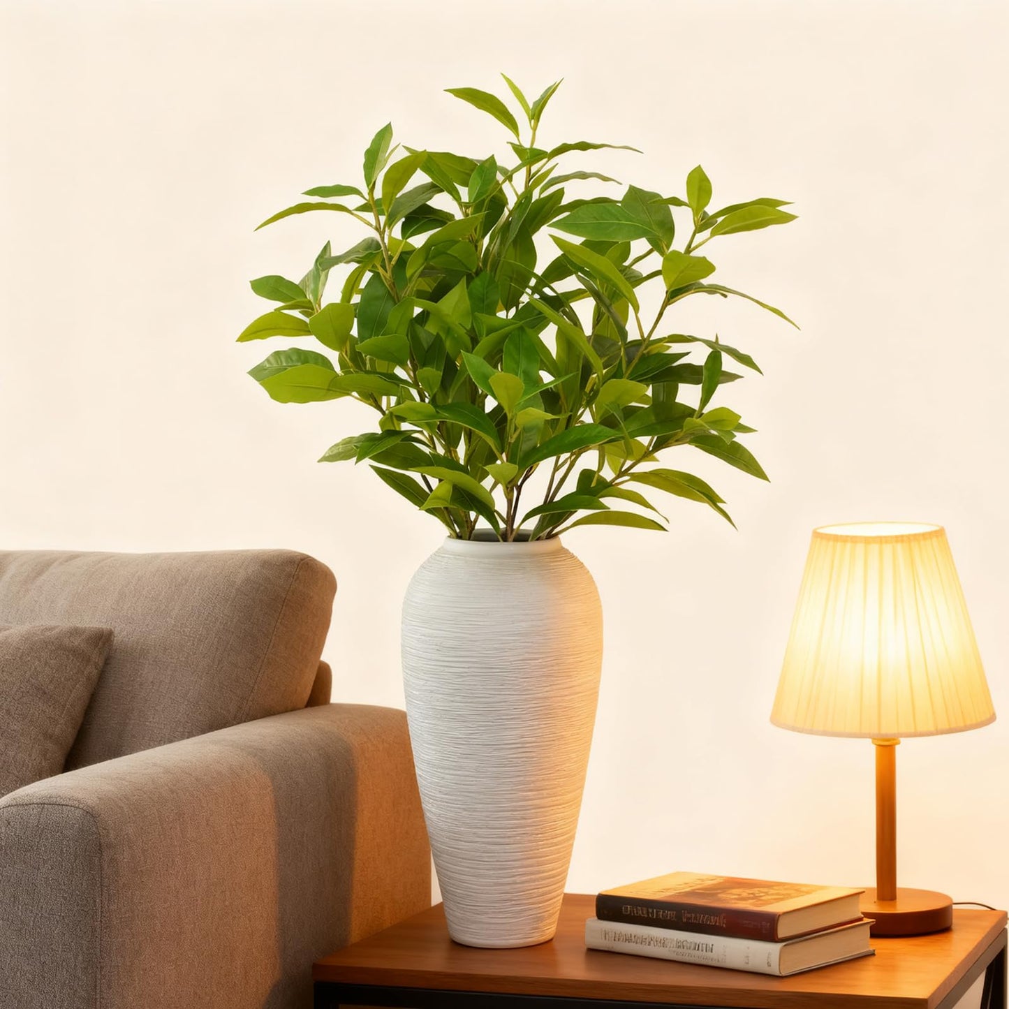 Abyjifar 3 Pcs Faux Greenery Plants, 28" Indoor Artificial Green Branches Plants Fake Seasons Stems Leaves in Vase for Table Fireplace Cabinet Livingroom Kitchen Festivals Home Decor (Green)