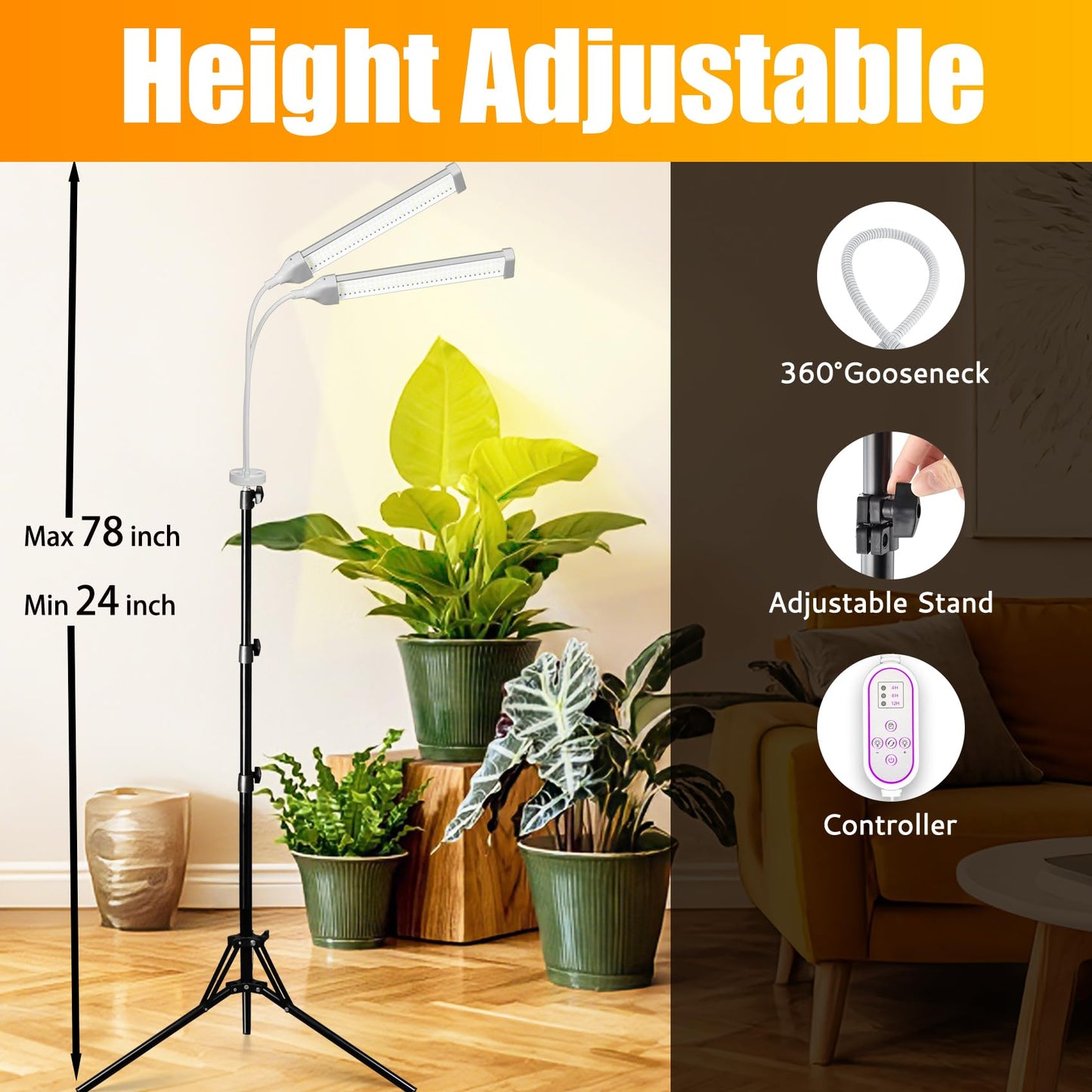 Secefeao 210 LED Grow Lights for Indoor Plants Full Spectrum, LED Plant Light with Stand, Adjustable Height, Plant Grow Lights with Auto 4/8/12/H Timer for Indoor Tall Plants.