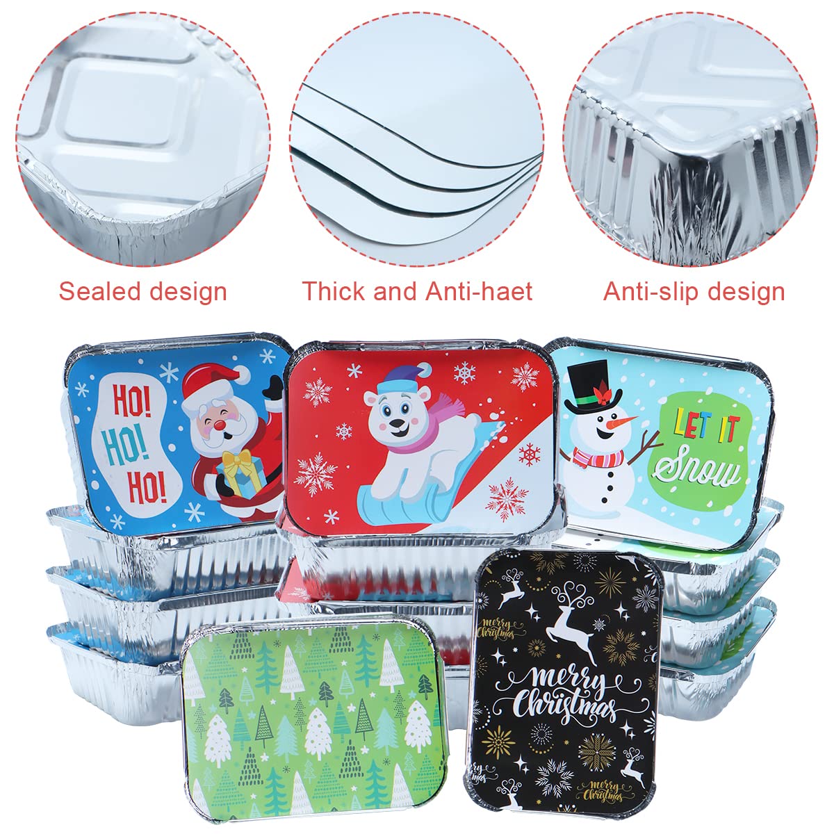JOYIN 36 Pcs Christmas Cookie Tins with Lids for Gift Giving, Rectangle Treat Foil Exchange Containers, 7"x5"x2" Disposable Food Storage Pan for Holiday Leftovers Goodie Container