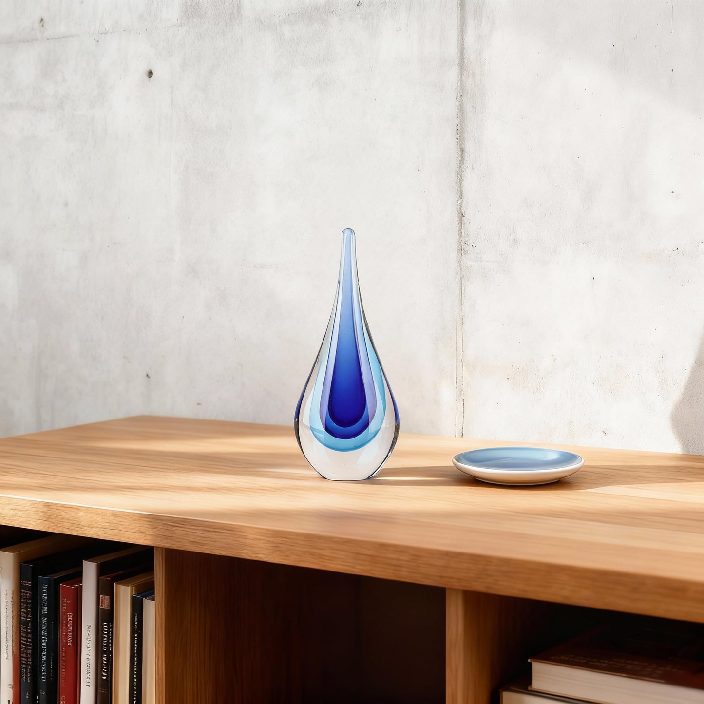 DOVDOV Blown Glass Sculpture, Blue Glass Art Collectible Statue, Unique Teardrop Ornament, Suitable for Office, Bookshelf, Dressing Table, Living Room Coffee Table, or Mantelpiece Display.