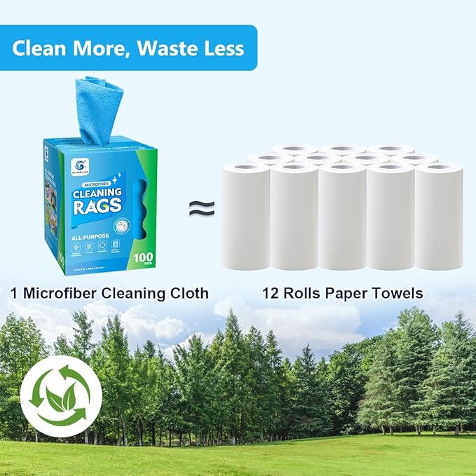 GLIMGLINT Shop Towel, 100 Pack Blue Microfiber Cleaning Cloth, Ultra Absorbent