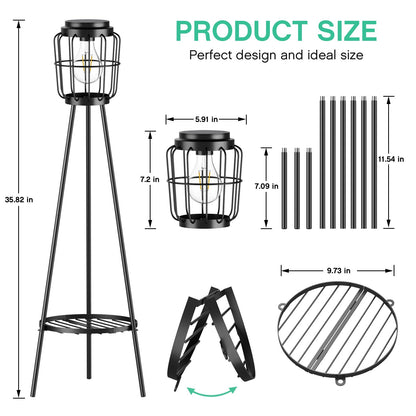 MXwcy Solar Lights Outdoor with LED Edison Bulbs, Solar Floor Lamp with Plant Stands for Garden Yard Pathway Driveway Front/Back Porch Decoration