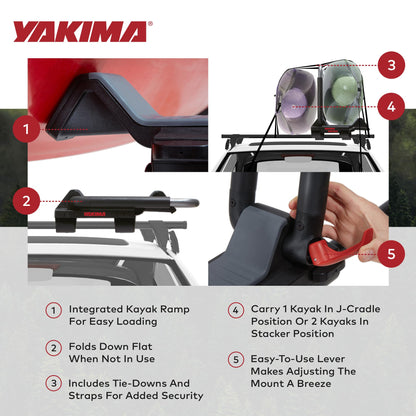 Yakima JayLow J-Cradle Rooftop Kayak Mount for 1 or 2 Kayaks – Car Roof Rack Carrier for Round, Square, Factory or Aerodynamic Crossbars, Holds 1 Boat Up to 80 Pounds or 2 Boats Up to 110 Pounds Total