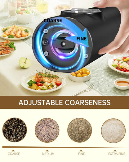 CIRCLE JOY Electric Pepper Grinder Mills, USB Rechargeable Salt and Pepper Set with Charging Base, Ceramic Grind and Adjustable Coarseness, Automatic Grinder for Home, Kitchen