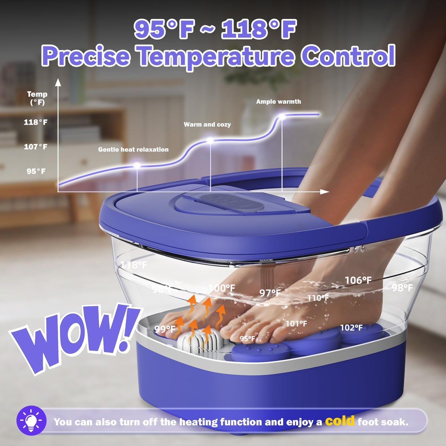 Collapsible Foot Spa with Heat and Remote, Heated Foot Bath Massager with Timer, and 24 Motorized Shiatsu Massage Balls, Foot Soaking Tub Supports Hot/Cold Water Soaking