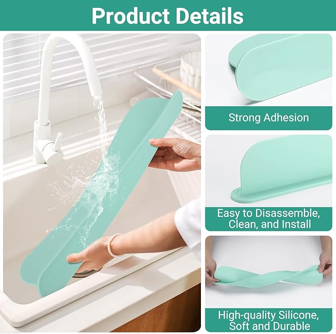 19.29 inch Kitchen Sink Splash Guard, Silicone Sink Baffle Splash Guard