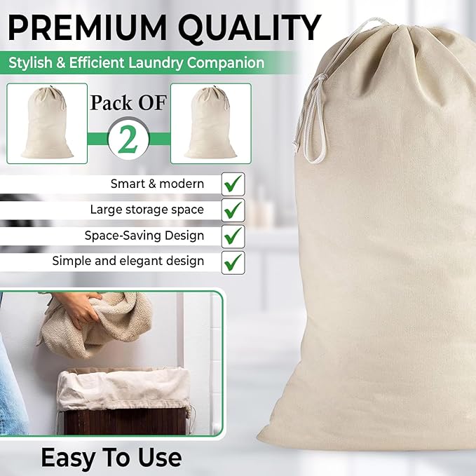 Large Cotton Laundry Bags 24x36 Inch
