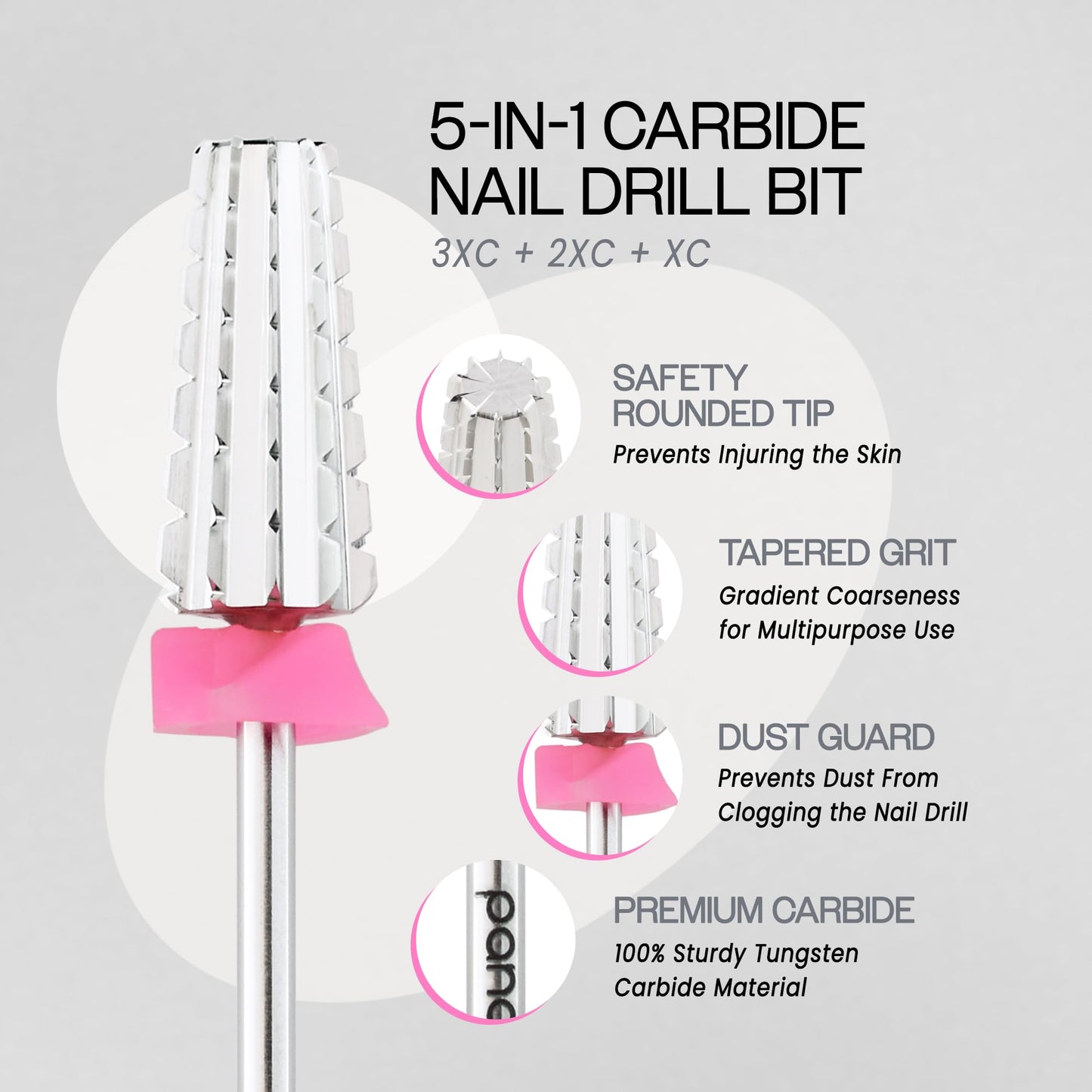 PANA Nail Carbide 5 in 1 Bit - Two Way Rotate use for Both Left and Right Handed - Fast Remove Acrylic or Hard Gel - 3/32" Shank - Manicure, Nail Art, Drill Machine (Fine - F, Silver)