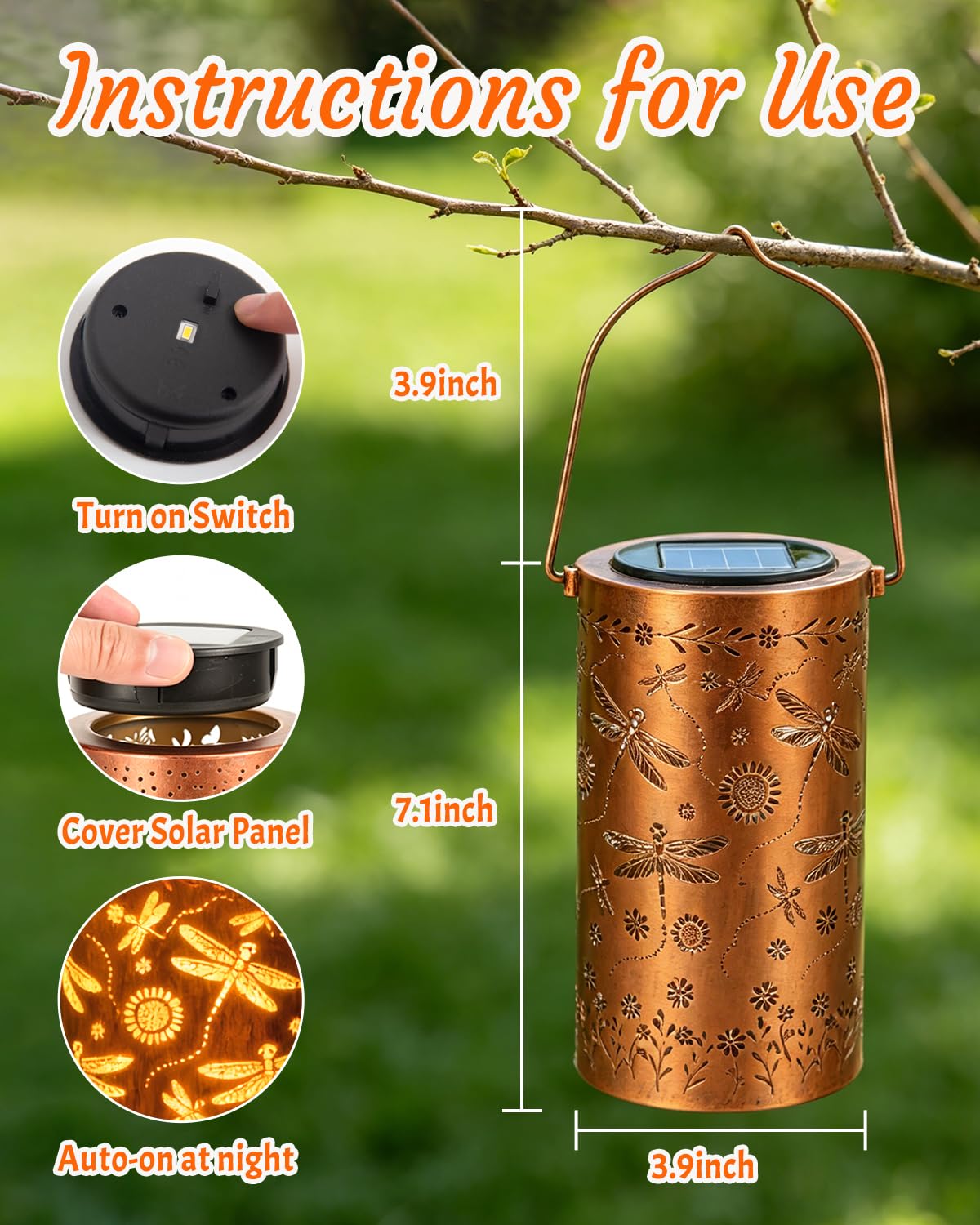 ANYTALK Birthday Gifts for Women Mom Grandma, Dragonfly Solar Lanterns Outdoor Waterproof, Hanging Solar Lights for Yard, Patio, Porch, Garden Decor