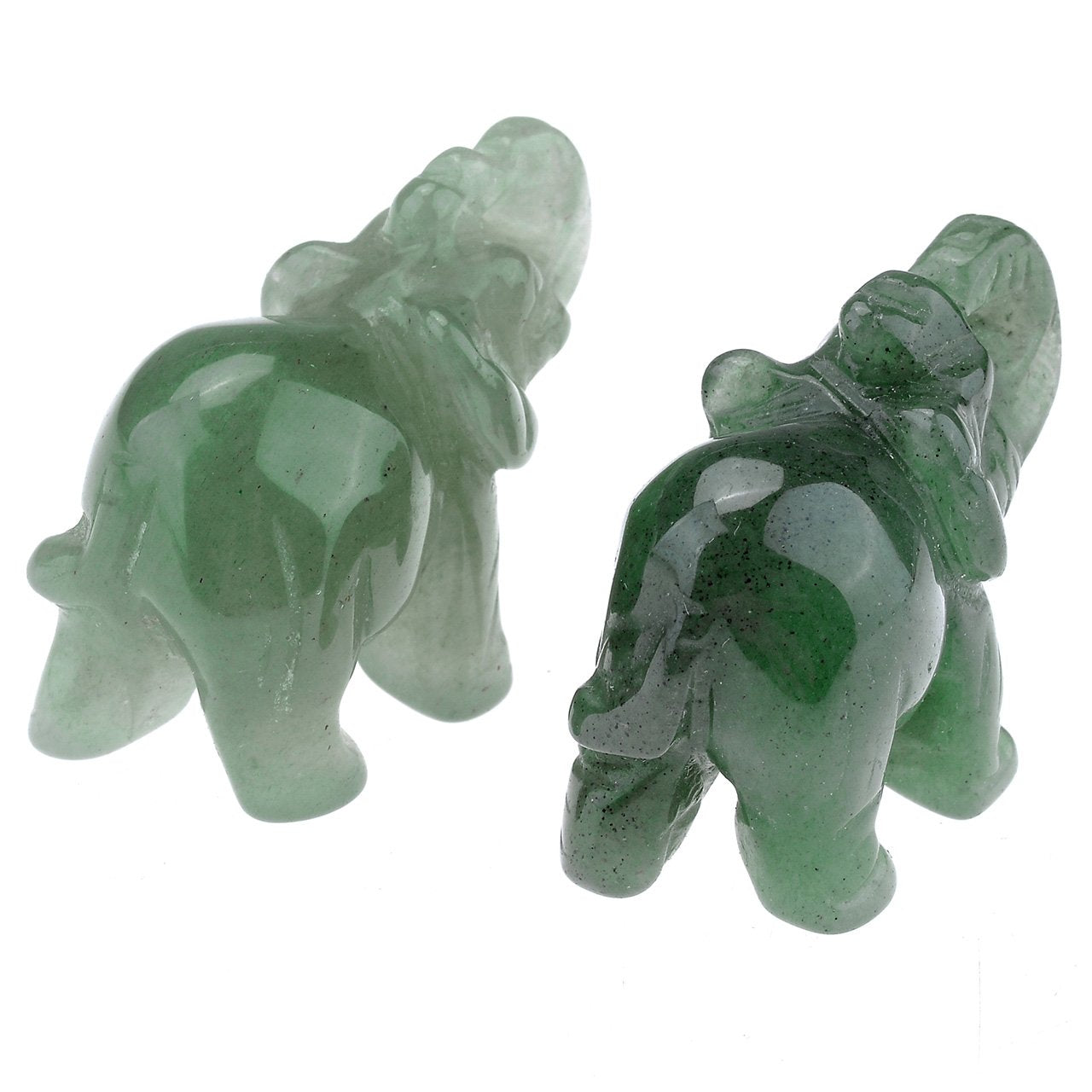 Jovivi 2 Pcs Natural Carved Healing Gemstones Crystal Elephant Figurines Statues 1.5'' Home Room Decor Desk Decoration Christmas Ornaments in Gift Box - Green Aventurine