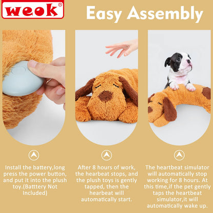 WEOK Heartbeat Puppy Toy - Comfort Cuddler Pillow, Dog Anxiety Relief Calming Aid,Heartbeat Stuffed Toy for Dogs,Puppy Sleep Aid, Behavioral Aid, Dog Plush Toy with Heartbeat for Dogs Cats Pets