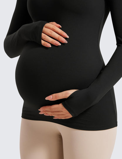 CRZ YOGA Women's Butterluxe Maternity Long Sleeve Top Pregnancy Clothes Crewneck Basic Shirts Soft Athletic Yoga Casual Tee Shirt Black 12
