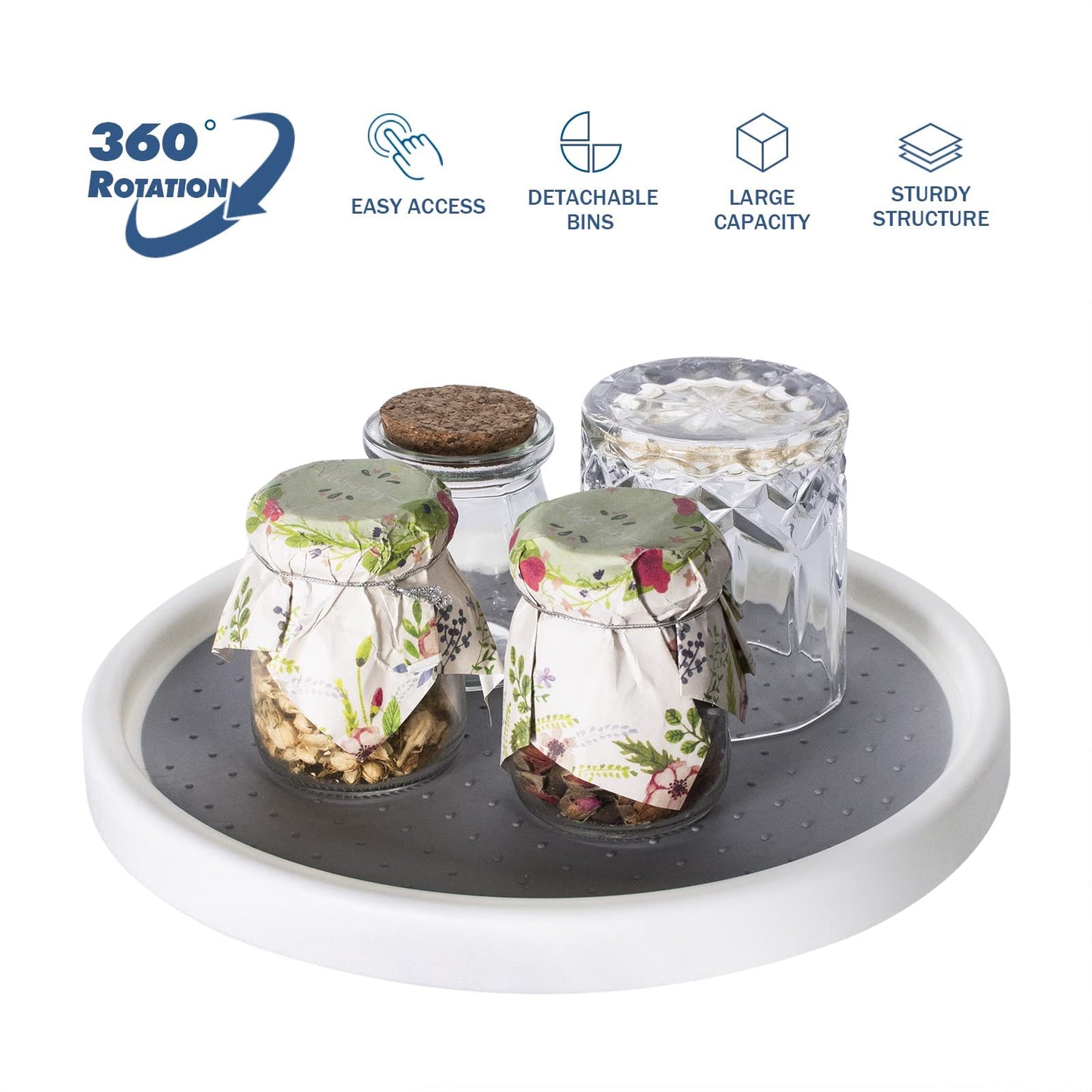 Lazy Susan Organizer, 2 Tier Non Skid Spice Rack Turntable,360 Degree Rotating Seasoning Organizer, 10-Inch Spinning Organizer for Pantry Cabinet, Kitchen, Countertop, Vanity Display Stand