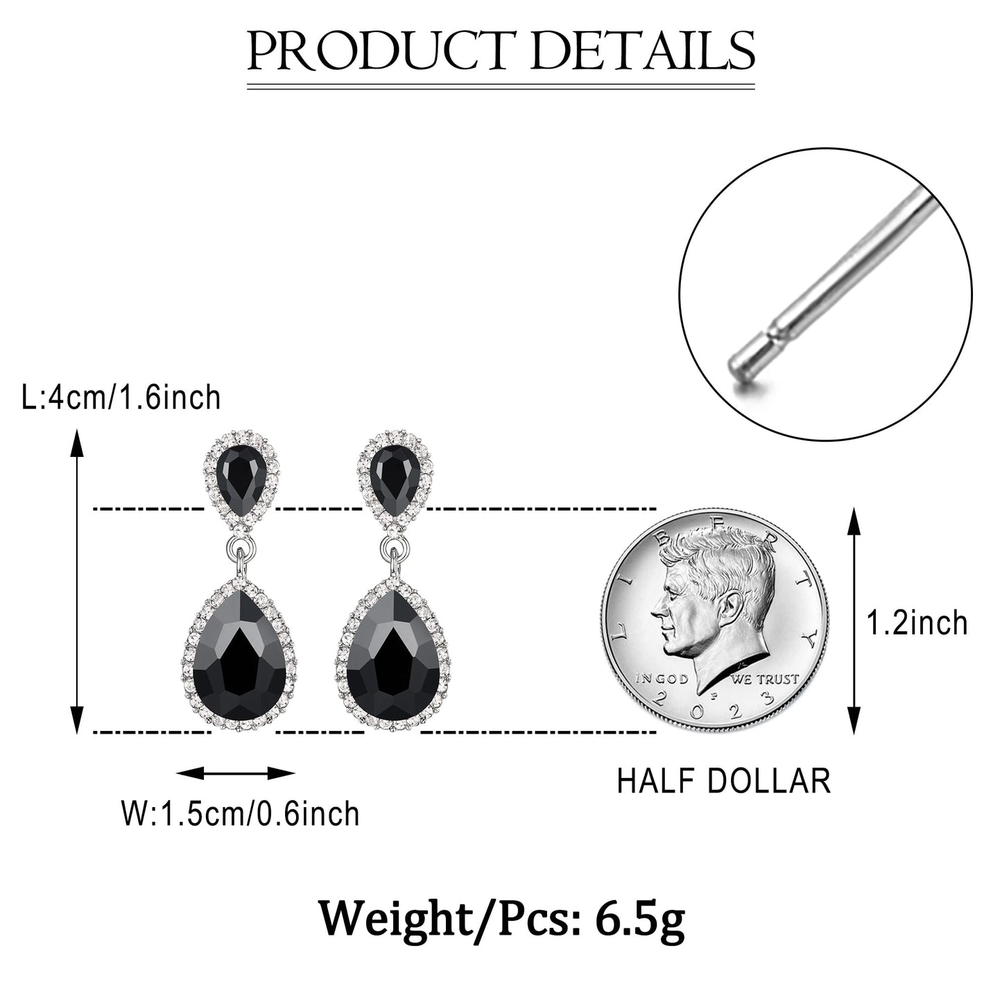EVER FAITH Women's Black Austrian Crystal Wedding Bridal Tear Drop Dangle Earrings Silver-Plated-Base