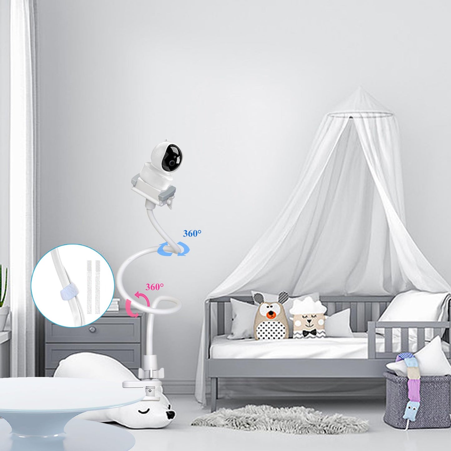 Derebir Baby Camera Holder Baby Monitor Mount Stand Compatible with HelloBaby/Blemil/jeeber/nooie/momcozy/GHB/BOIFUN/Motorola/BT/Dr.Care/Adjustable Flexible Monitor Stand Baby for Most 1/4" Camera
