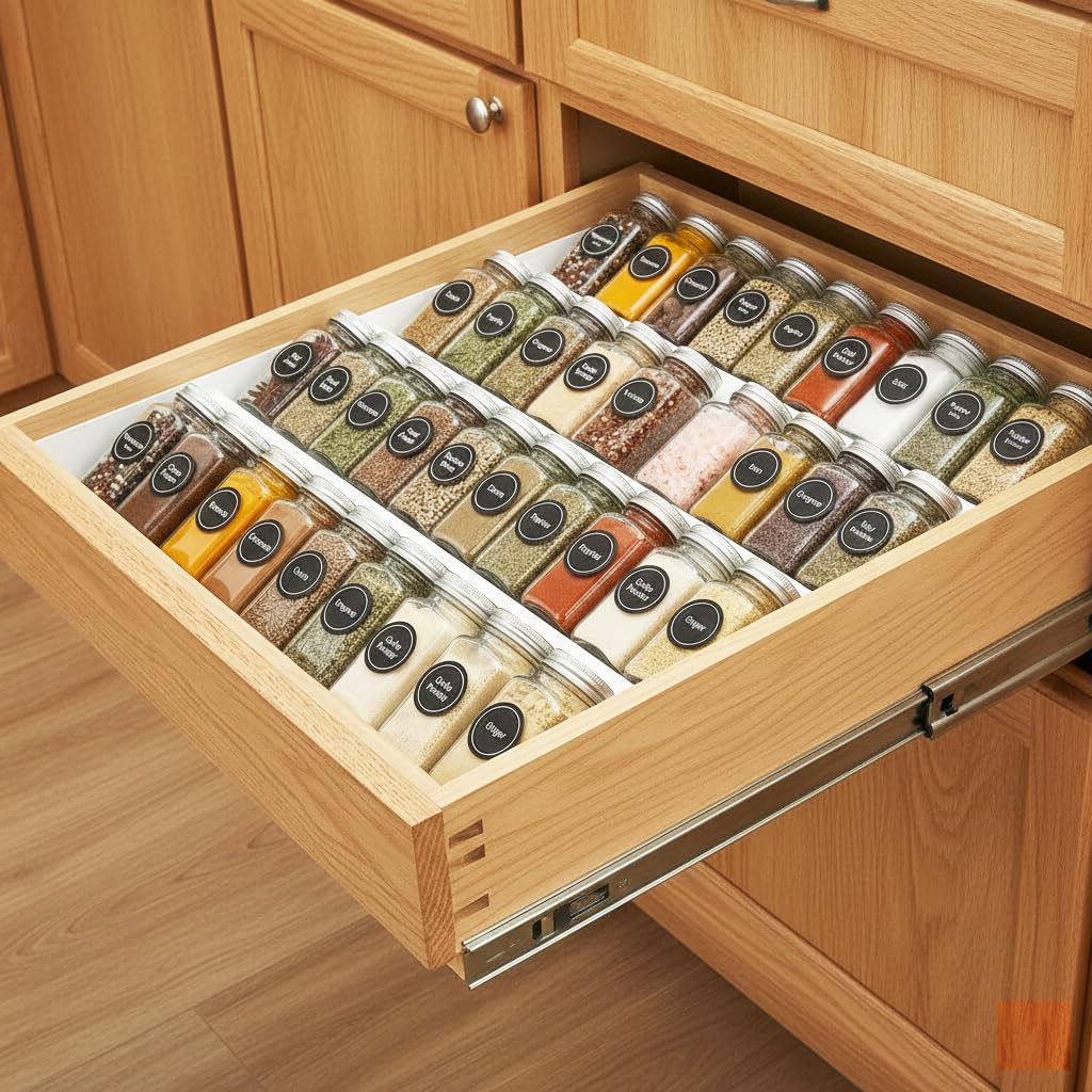 GOENDR Metal Spice Drawer Organizer, 4 Tier Spice Rack for Drawer, Expandable Seasoning Organizer For 11.4-22.8” Wide Drawer, Holds up to 48 Spice Jars (Not Included), White