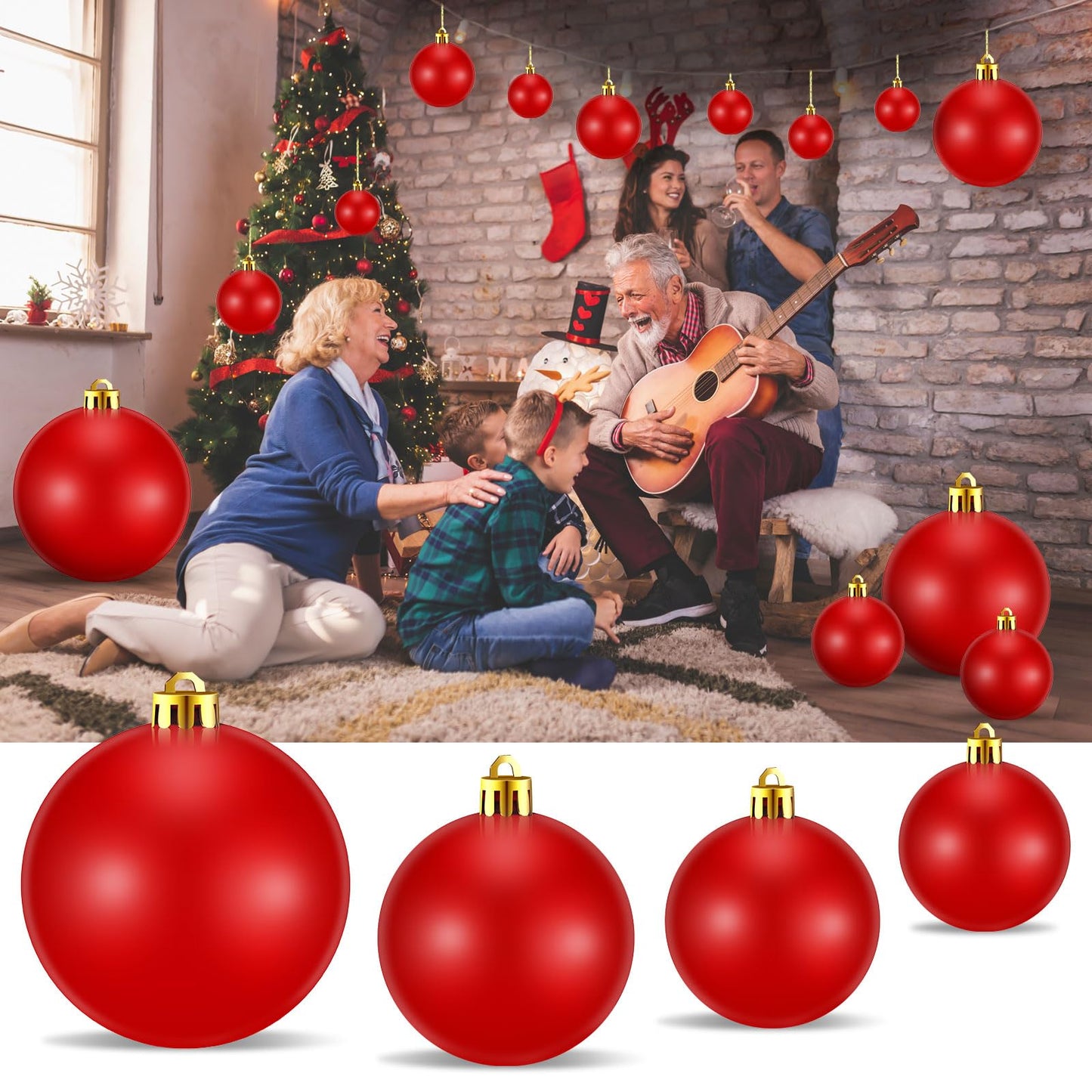 Marsui 24 Pcs Giant Christmas Balls Ornaments Extra Large Outdoor Red Christmas Ornament 8'' 6'' 3'' 2'' Large Xmas Balls Bulk Plastic Shatterproof for Xmas Tree Lawn Yard Porch (Shiny)