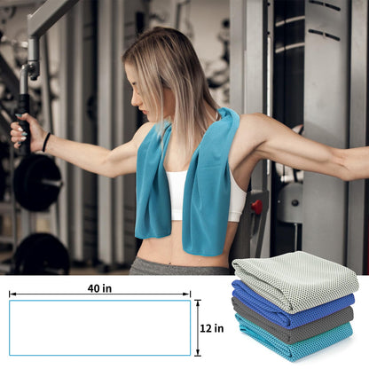 YESLIFE 4 Pack Cooling Towel 40"x12", Gym Towels for Men and Women, Soft Breathable Workout Towels for Yoga, Running, Sport, & More (Black, Dark Blue, Blue, Grey)