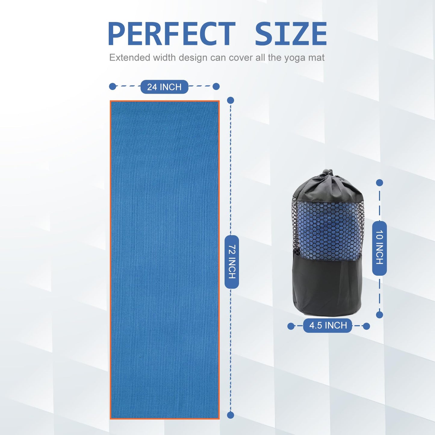 Eunzel Hot Yoga Towel - Microfiber Non Slip Yoga Mat Towel with Grip Dot Sweat Absorbent Towel for Hot Yoga, Pilates and Fitness 72" x 24", Dark Cyan/Orange