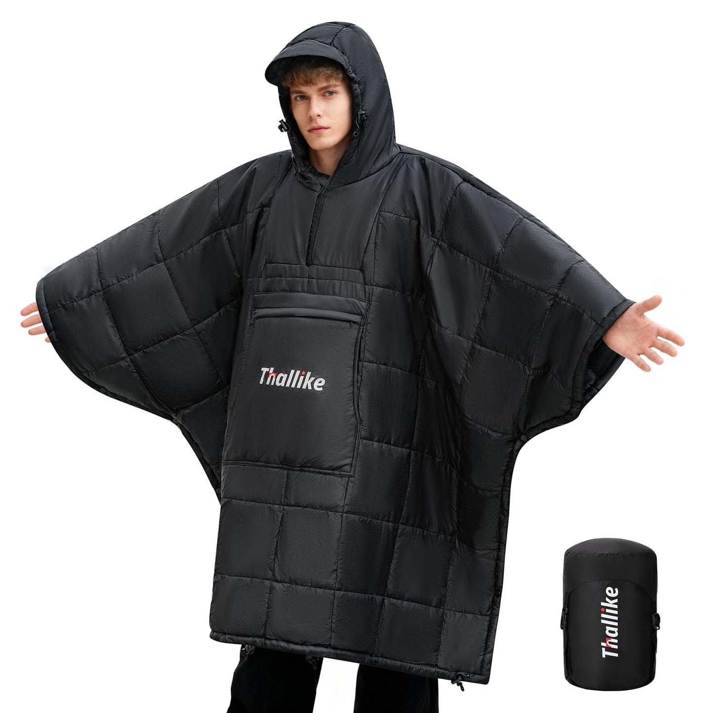 Thallike 3 Person Outdoor Camping Chair & Warm Oversized Camping Blanket with Hood