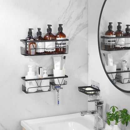 Kegii Shower Caddy, Bathroom Shelf Organiser No Drilling, Adhesive Shower Storage Rack with Soap Razor Holder, Bathroom Accessories, Black, 3 Pack
