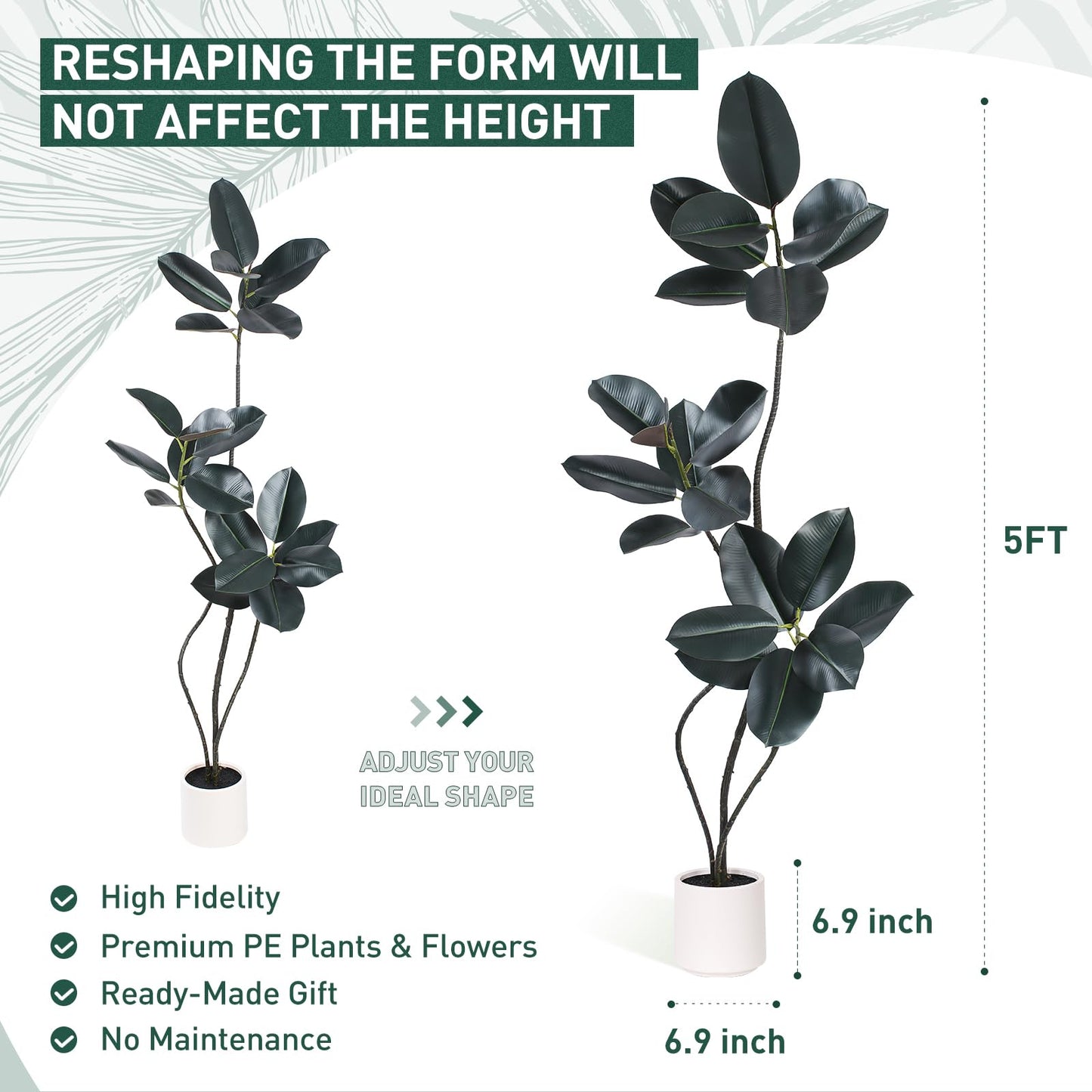 Yepdin Artificial Rubber Tree Plant -5FT Faux Plants Indoor with Planter,Tall Fake Trees Lifelike Branches & Foliage,Large Artificial Plants Indoor for Home Office Floor Patio