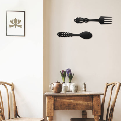 Hotop 2 Pieces Metal Fork Spoon Wall Decor Big Black Metal Large Kitchen Rustic Fork Spoon Shaped Wall Decor Hanging Sign for Farmhouse Home