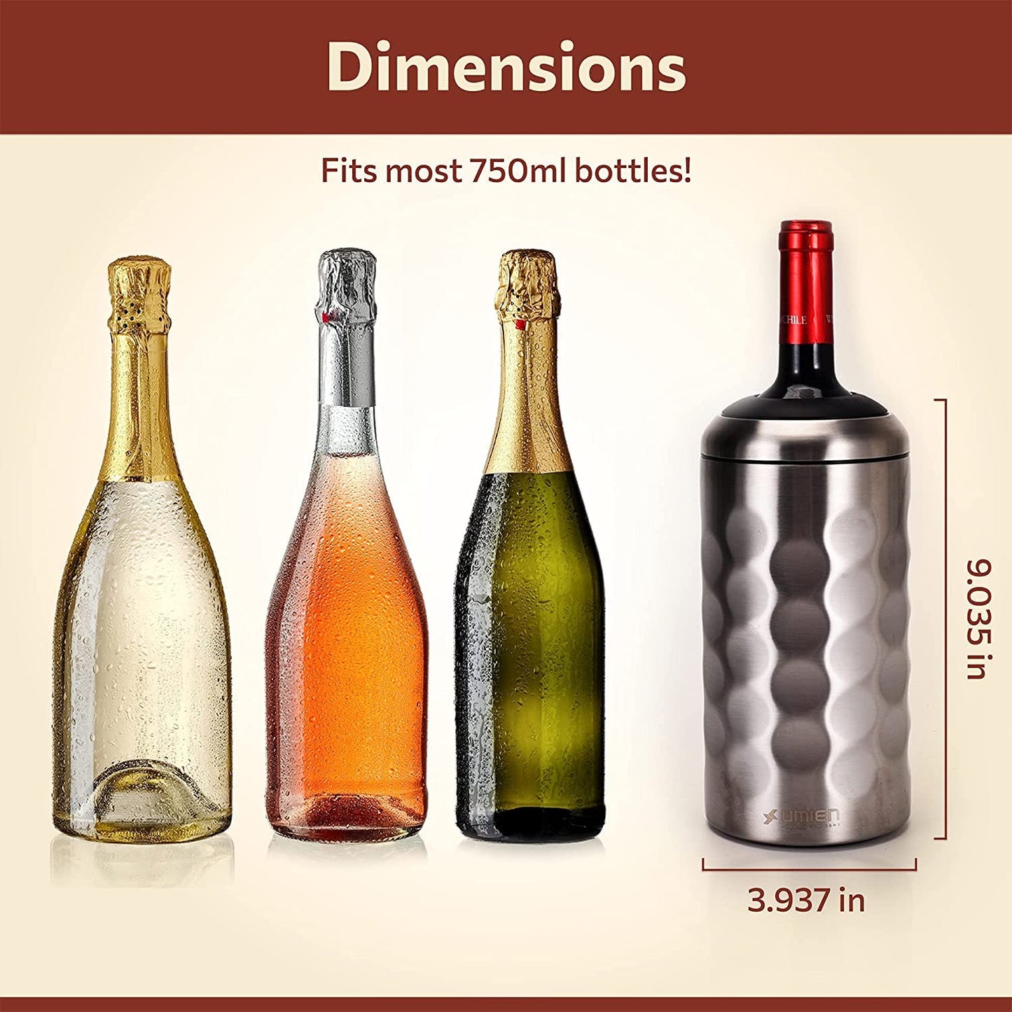 Premium Wine Chiller - 750ml Stainless Steel Bottle Cooler, Double-Walled & Vacuum Insulated - Keeps Wine Cold for 6+ Hours - Perfect Christmas Gift for Wine Lovers – Fits Most Champagne Bottles
