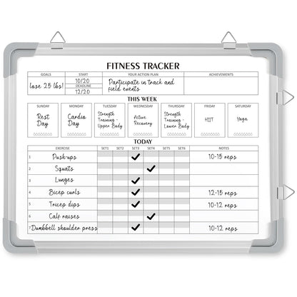 Lincia 16 x 12 Inch Fitness Tracker Whiteboard Workout Calendar for Home Gym Dry Erase Planner Hanging Removable to Do List for Wall Whiteboard with Aluminum Frame for Gym Program(Style A)