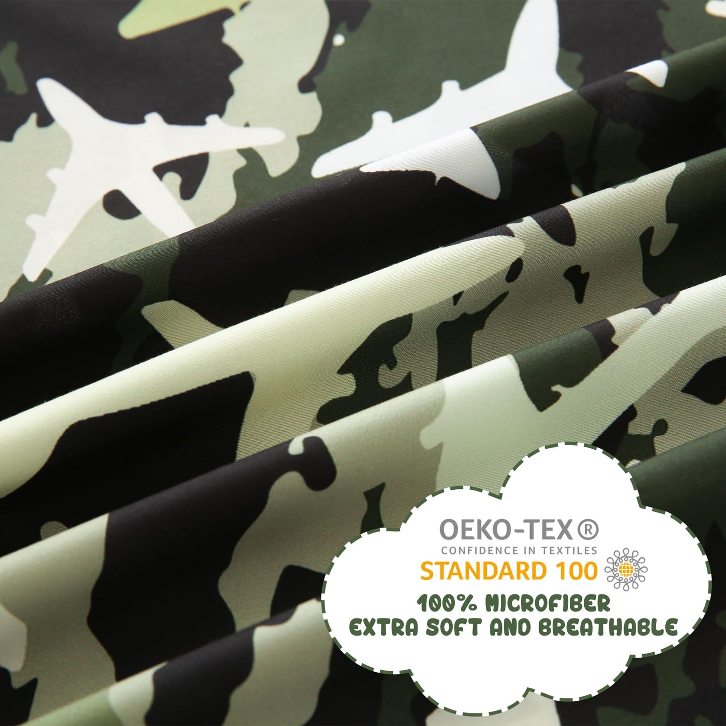 Yibeizi Airplane Sheet Set for Boys Twin, Kids Camouflage Green Print Bedsheets Microfiber Deep Pocket Cute Patterned Bed Sheet & Pillowcase Sets 3 Pieces