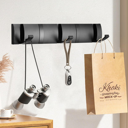 Vanloory Folding Coat Hooks, Wall Mounted Coat Rack with 5 Retractable Hooks, Heavy Duty Towel Rack for Bathroom Wall Hook for Hanging Clothes Bathrobe, Stainless Steel Coat Hanger for Entryway(Black)