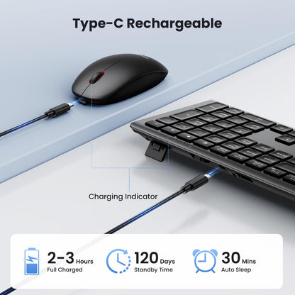 TECKNET Wireless Keyboard and Mouse Combo, Rechargeable Ultra Thin Full-Size Cordless Keyboard and Silent Click Mouse Set, 2.4G Plug & Play, QWERTY UK Layout Keyboards for Windows PC Laptop Computer