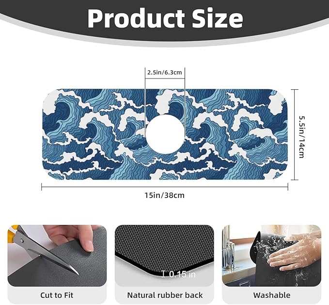 Japanese Wave Kanagawa Blue And White Waves Japan Kitchen Sink Splash Guard